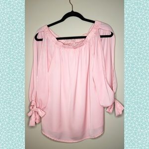 Pink Off the Shoulder Satin Top with Bow Sleeves